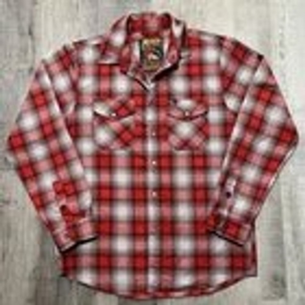 Dixxon Flannel x Clay Smith Cams "Mr. Horsepower" Pearl Snap Shirt Red Plaid Med